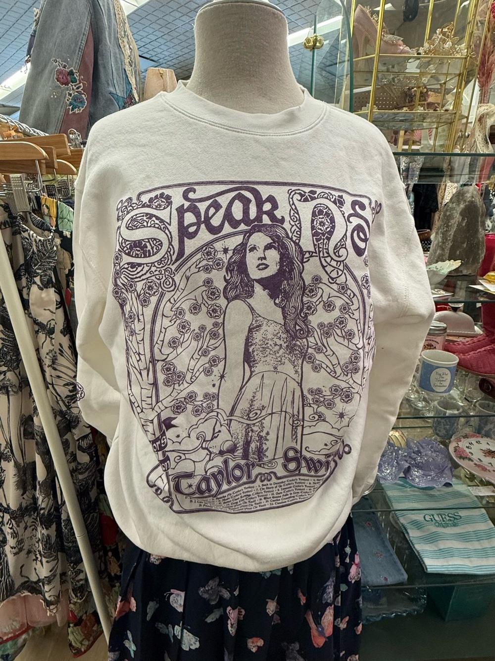 Taylor Swift 'Speak Now' Graphic Sweatshirt - White with Purple Print